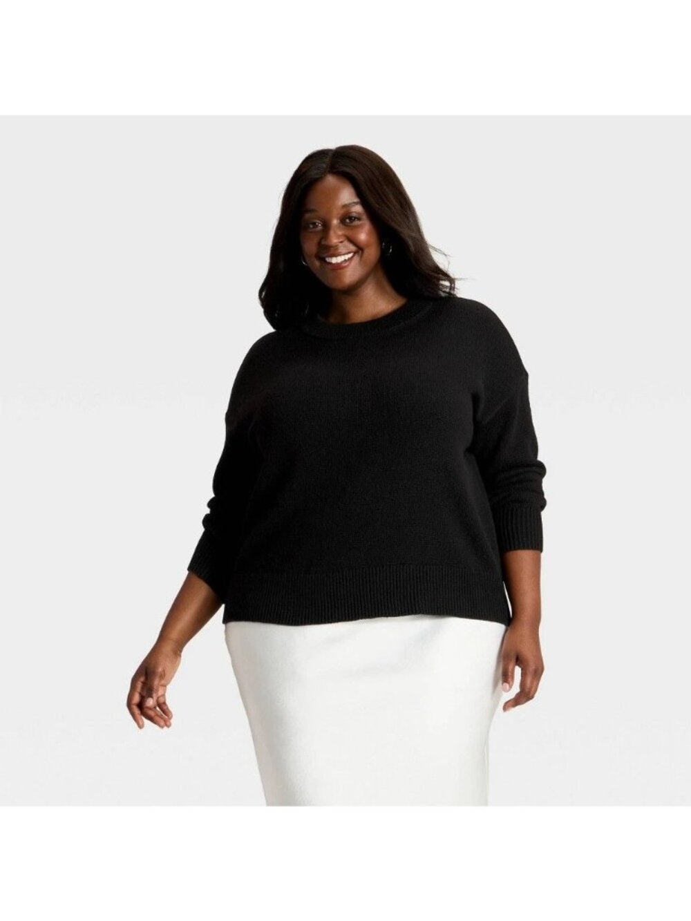NWT Women's Woolen Crew Pullover Sweater - a New Day Black 4X